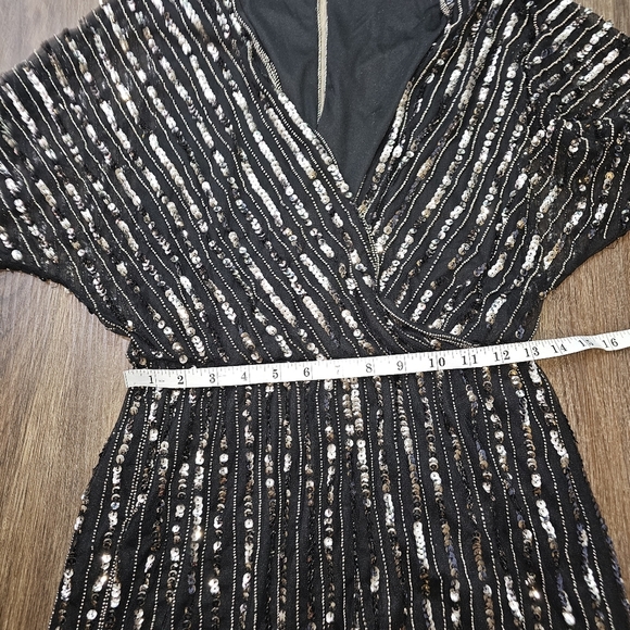 Mango Womens Sequin Romper SZ S Beaded Black Semi Sheer - Picture 11 of 14
